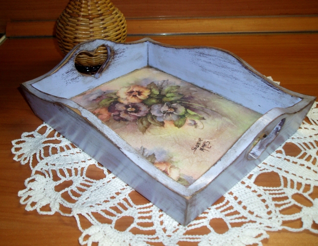Viola   Beautiful Wooden Decorative Tray made in Decoupage technic 